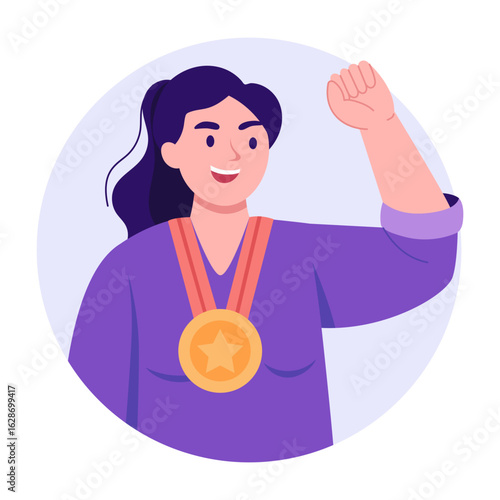 A flat style illustration showing gold medallist
