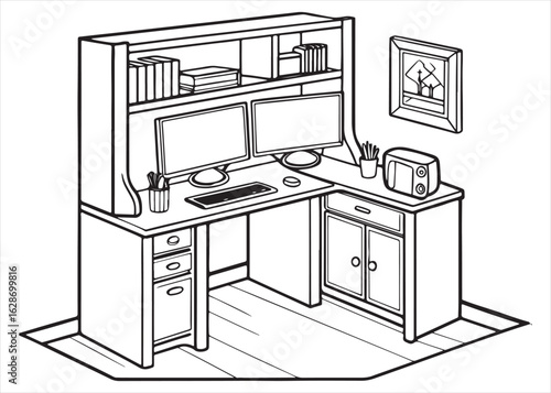 Modern kitchen interior sketch with contemporary furniture and appliances