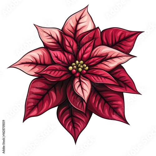 Red Poinsettia Holiday Flower Festive Bloom Christmas Plant isolated on transparent background cutout
