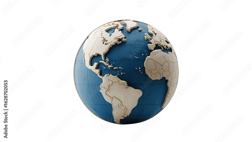 Obraz premium 3D Globe Icon featuring detailed continents in a high-quality rendering on a clean white background