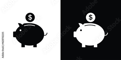Piggy bank icon flat vectors. set of silhouette vectors