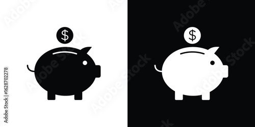 Piggy bank icon flat vectors. set of silhouette vectors