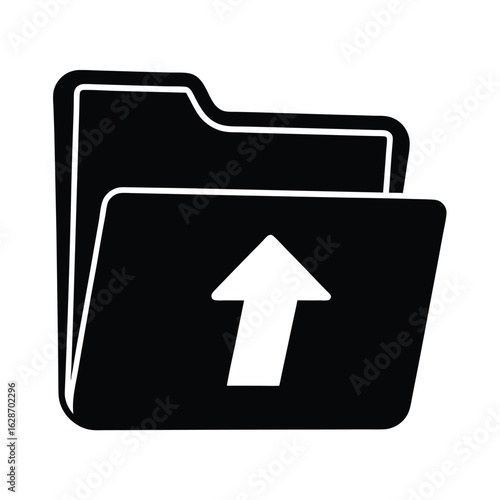 Folder upload process, data transfer, document, silhouette vector illustration.