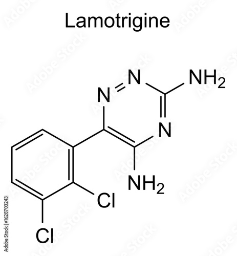 Chemical structure of lamotrigine, drug substance