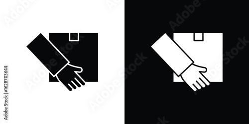 Hand holding box icon flat vectors. set of silhouette vectors