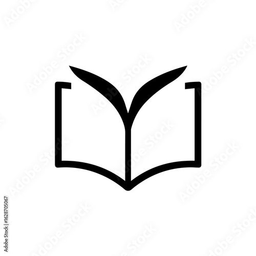 Minimal open book icon, pages shaped like a bird in flight