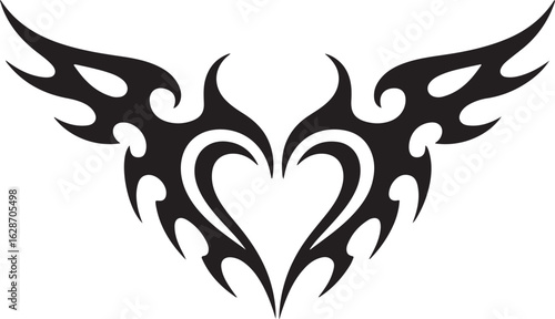 Tribal Heart Vector Illustration with Abstract Wings on Checkered Style