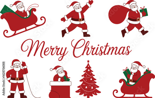 Merry Christmas Santa Claus And Festive Elements Collection holiday winter