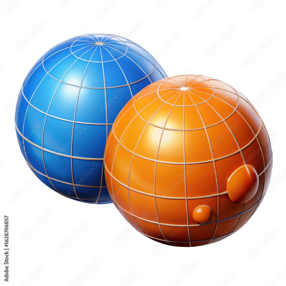 Obraz premium Two textured globe spheres isolated on transparent background