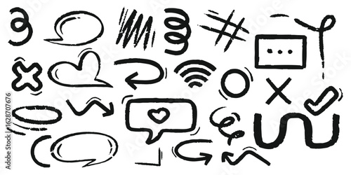 Vector Set of Hand drawn Charcoal arrows icons Arrows mark icon isolated on transparent background Scribble symbols of direction pointers  swirl arrow elements