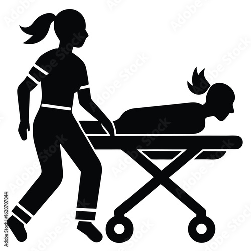 Person pushing patient on medical stretcher healthcare