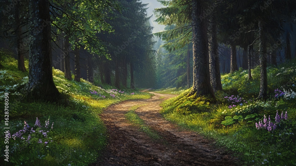 Fototapeta premium Digital painting is used to create a fantasy forest background illustration