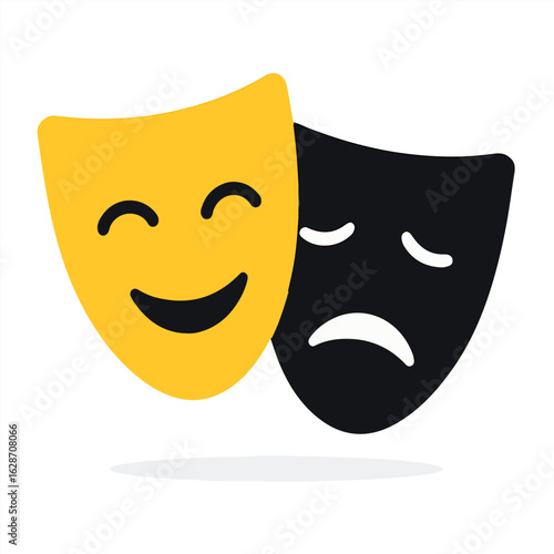 Comedy and Tragedy Theatre Masks Icon – Drama Symbol for Acting, Performance, and Entertainment Design

