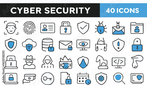 Entertainment & Media Icon Set – 40 Line Icons for Music, Video, Podcast, TV, Gaming, Streaming, Microphone, Social, Books & Multimedia Design