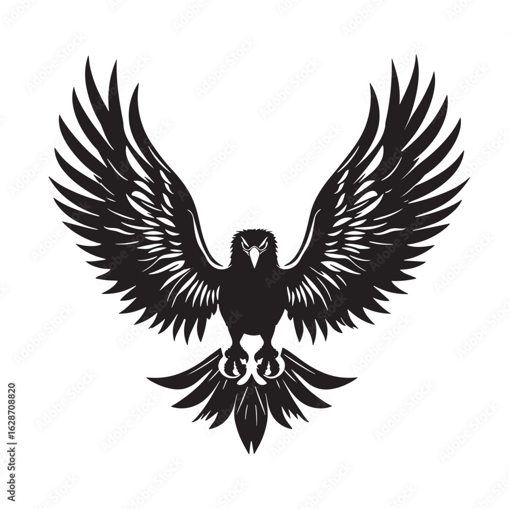 Obraz premium A black silhouette of an eagle soars with majestic wings, set against a transparent backdrop