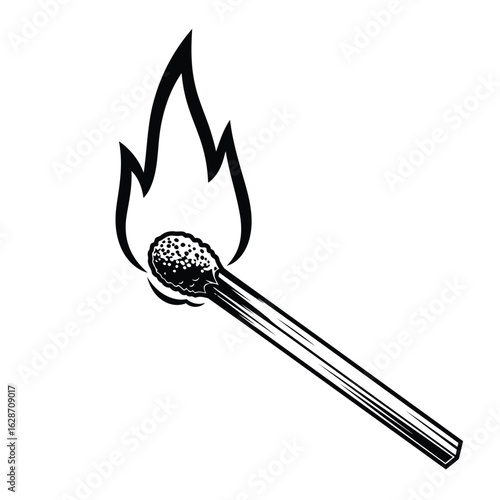 Vector art of burning match with flame isolated on white background