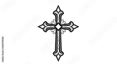 Vector art of ornate christian cross symbol isolated on white background