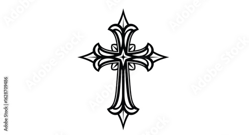 Vector art of ornate christian cross symbol isolated on white background