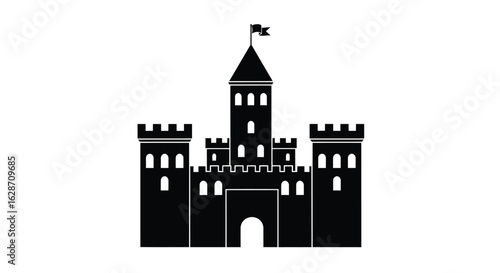 Vector art of black silhouette of a medieval castle isolated on white background