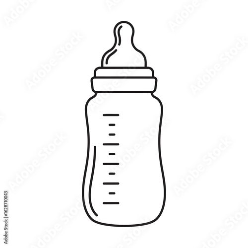 Vector art of outline of a baby bottle with measurement markings isolated on white background
