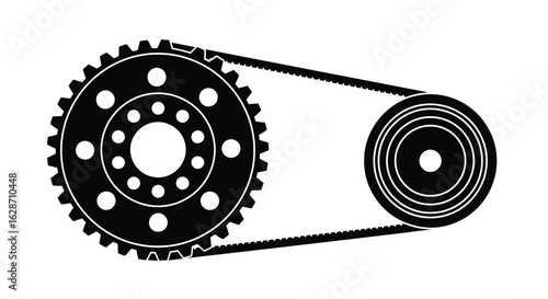 Vector art of gear and belt drive system isolated on white background