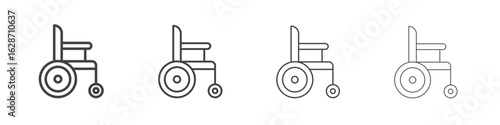 Wheelchair icon outline drawings. Editable strokes bundle