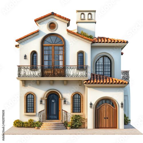 Mediterranean style house exterior design home architecture balcony isolated on transparent background cutout