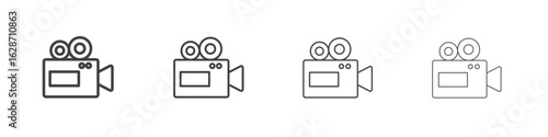 Video camera icon outline drawings. Editable strokes bundle
