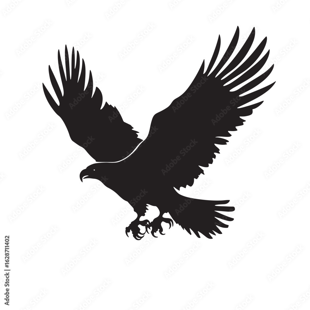 Obraz premium Magnificent bald eagle illustration displays striking black silhouette against a transparent backdrop