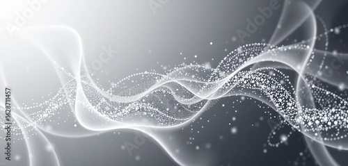 Abstract grey and white flowing particle background Futuristic digital technology concept,  clean,  artificial intelligence