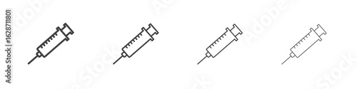 Syringe icon outline drawings. Editable strokes bundle