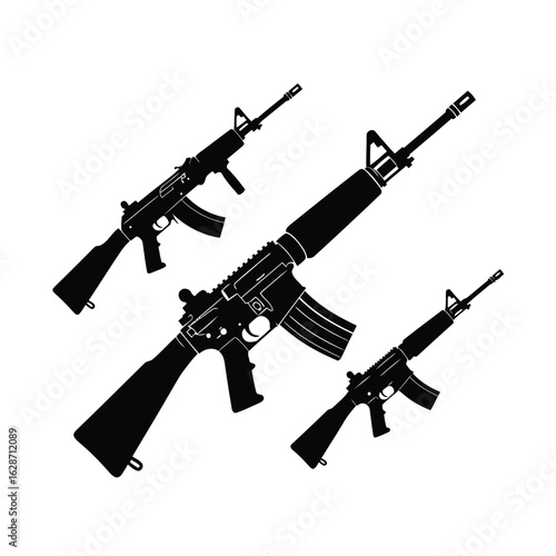 Vector art of collection of assault rifles isolated on white background