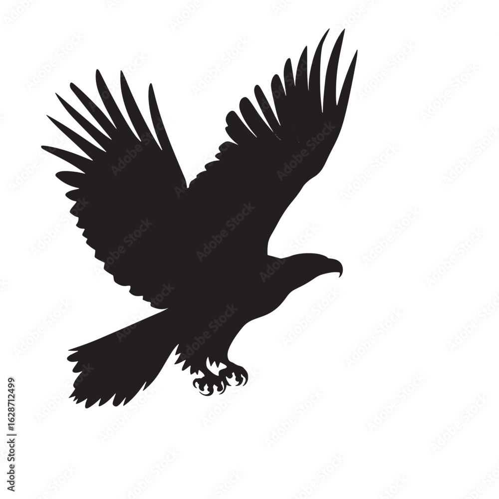Fototapeta premium Powerful black eagle is soaring with wings spread on transparent background, an imposing silhouette