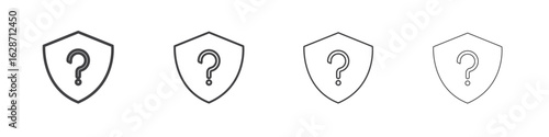 Shield interrogation icon outline drawings. Editable strokes bundle