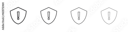 Shield exclamation icon outline drawings. Editable strokes bundle