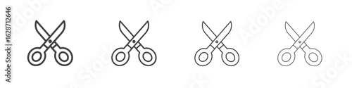 Scissors icon outline drawings. Editable strokes bundle