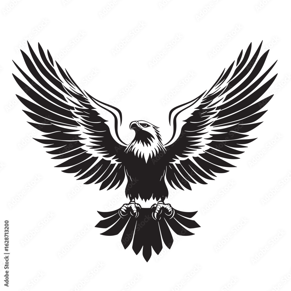 Obraz premium Silhouette of an eagle spreading its majestic wings and soaring with transparent background