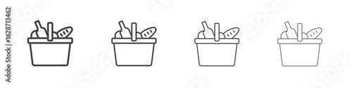 Picnic icon outline drawings. Editable strokes bundle