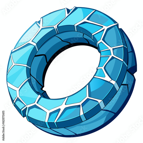 Stylized geometric ring shape made of blue ice shards and white grout isolated on white background isolated on transparent background silhouette