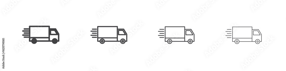 Moving truck icon outline drawings. Editable strokes bundle