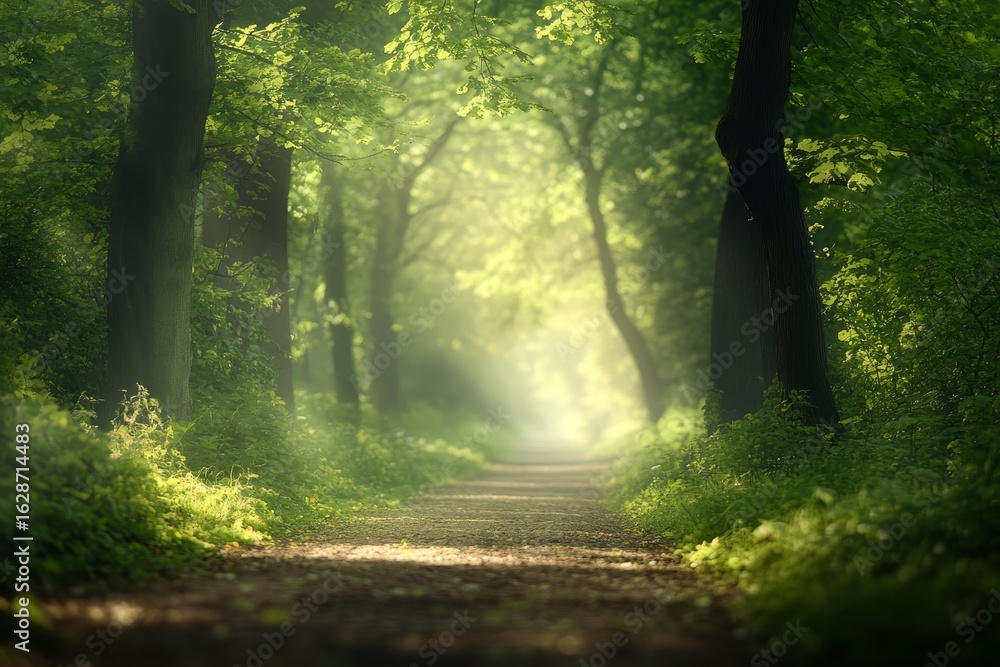 Naklejka premium Summer brings out the beauty of the green forest, which can be used as a spring background or backdrop