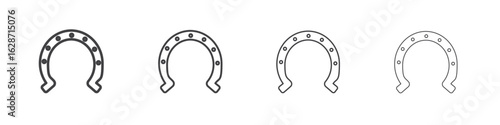 Horseshoe icon outline drawings. Editable strokes bundle