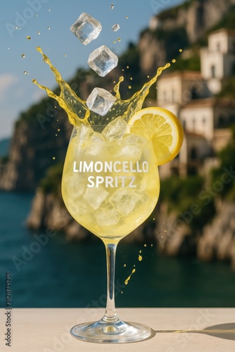 Refreshing splash of limoncello spritz with sea view