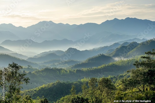 The forest, longitudinal mountains, and setting sun of Doi Tung form a beautiful landscape
