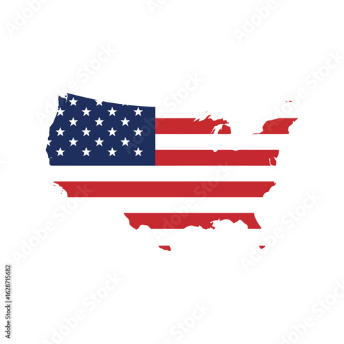 United states of america map outline filled with the american flag isolated on white background