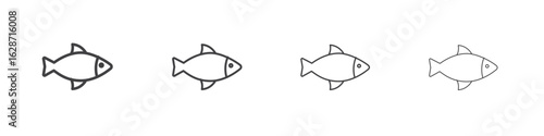 Fish icon outline drawings. Editable strokes bundle