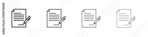 Document signed icon outline drawings. Editable strokes bundle