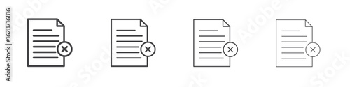 Delete Document icon outline drawings. Editable strokes bundle