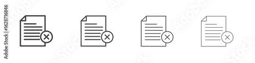Delete Document icon outline drawings. Editable strokes bundle