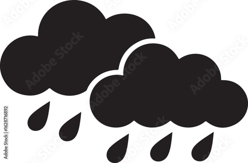 Two dark clouds with falling raindrops icon weather storm